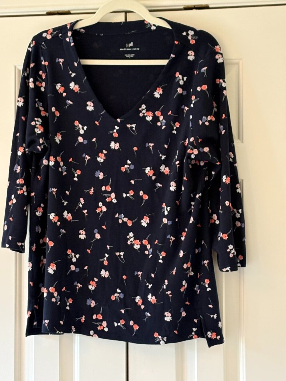 J. Jill Pima Cotton  V-Neck Navy Top Sz L